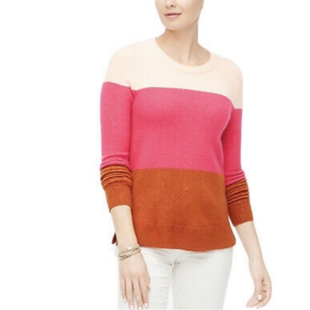 J Crew Colorblock Soft Wool Blend
Sweater Pink Orange NWOT Size L